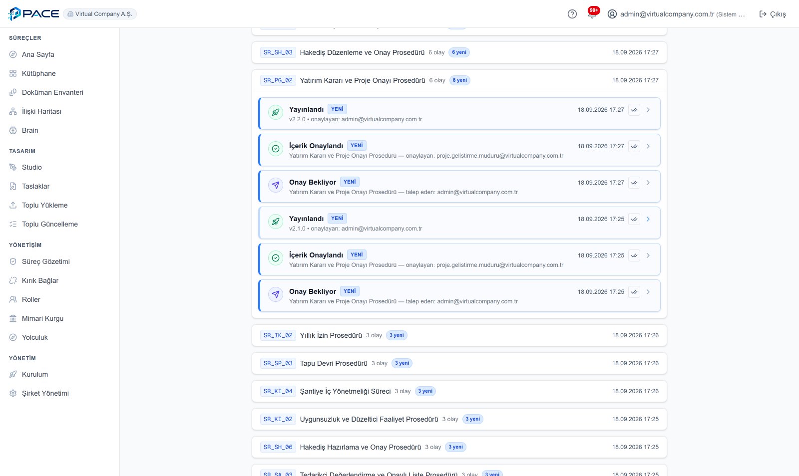 Approval trail: submission, content approval and publication with dates